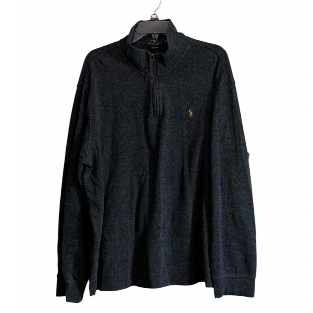 Polo Ralph Lauren Men XL 1/4 Zip Pullover Knit Estate Rib Sweater Gray Pony